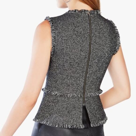 BCBGMAXAZRIA Ruffle Zip Up Marbled Fringe Black Vest Top Shirt – Large - Picture 7 of 15